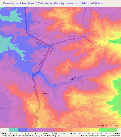 Quebradas,Honduras Elevation Map