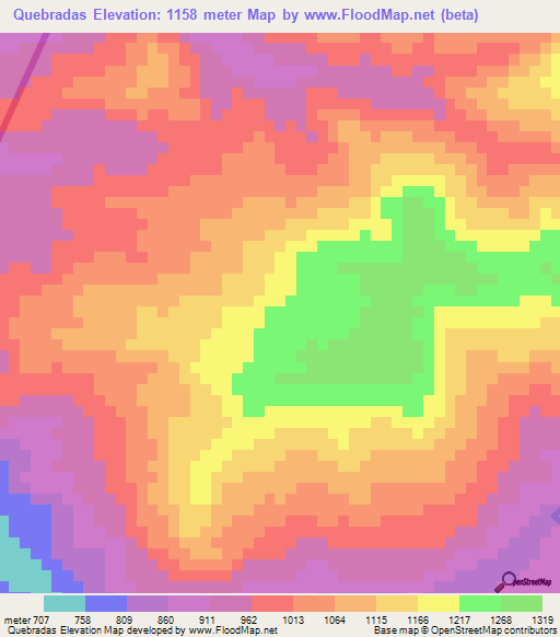 Quebradas,Honduras Elevation Map