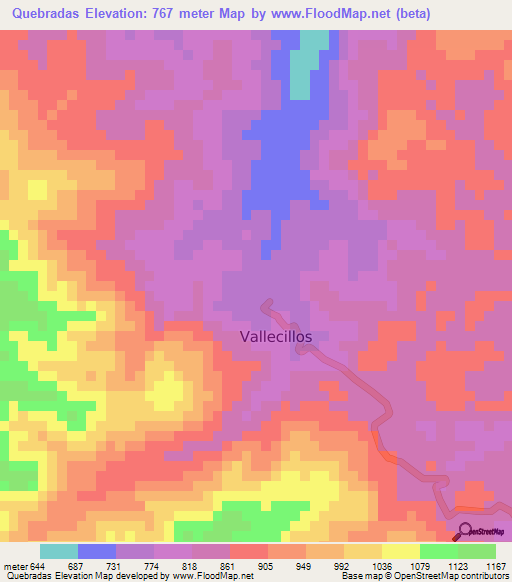 Quebradas,Honduras Elevation Map