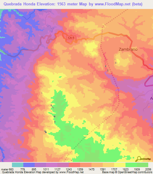 Quebrada Honda,Honduras Elevation Map
