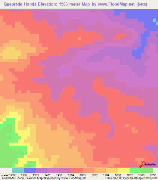 Quebrada Honda,Honduras Elevation Map