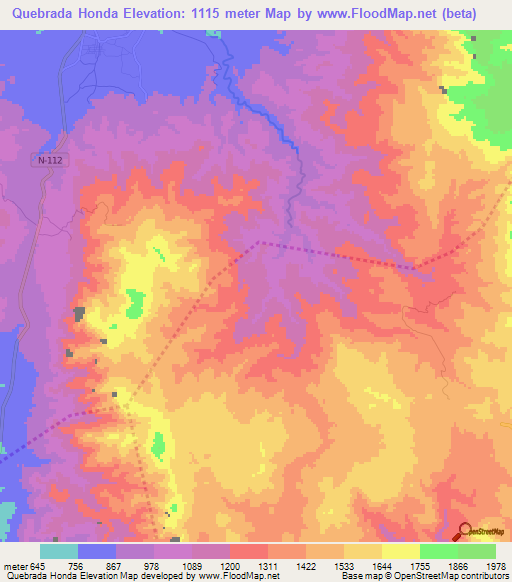 Quebrada Honda,Honduras Elevation Map