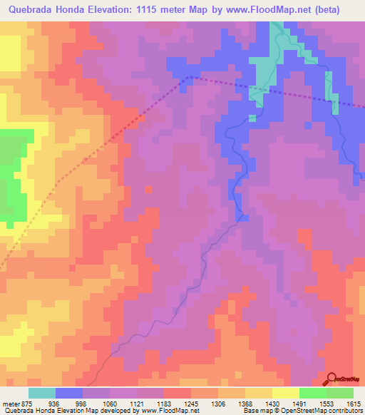 Quebrada Honda,Honduras Elevation Map