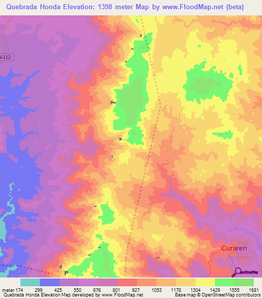 Quebrada Honda,Honduras Elevation Map