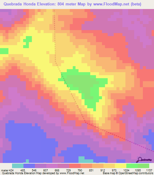 Quebrada Honda,Honduras Elevation Map