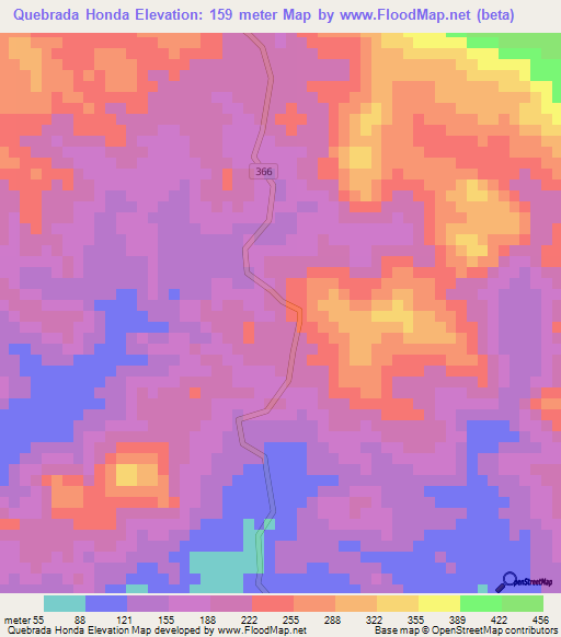 Quebrada Honda,Honduras Elevation Map