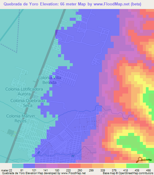 Quebrada de Yoro,Honduras Elevation Map