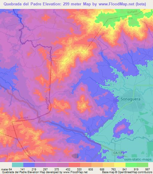 Quebrada del Padre,Honduras Elevation Map