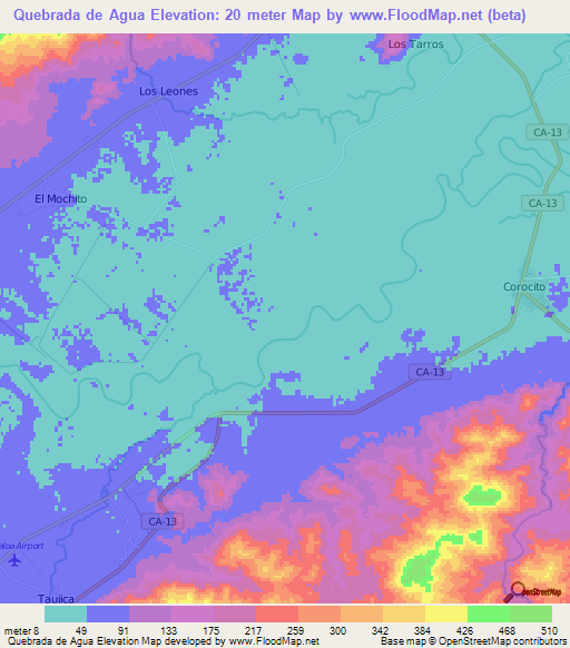 Quebrada de Agua,Honduras Elevation Map
