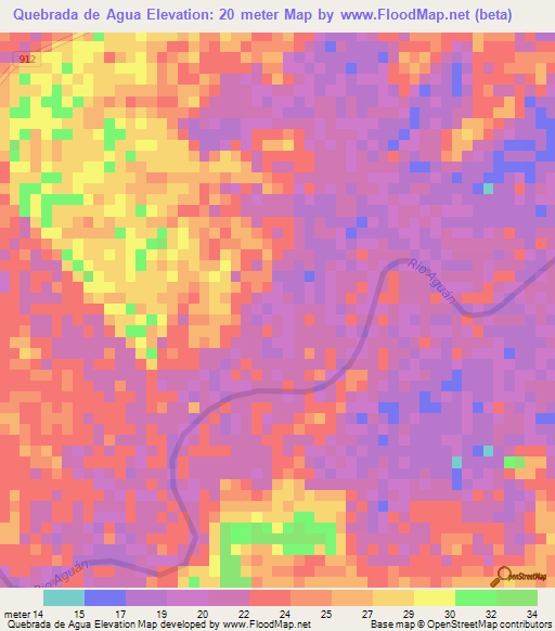 Quebrada de Agua,Honduras Elevation Map