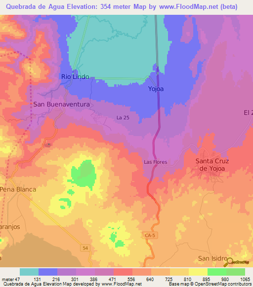 Quebrada de Agua,Honduras Elevation Map