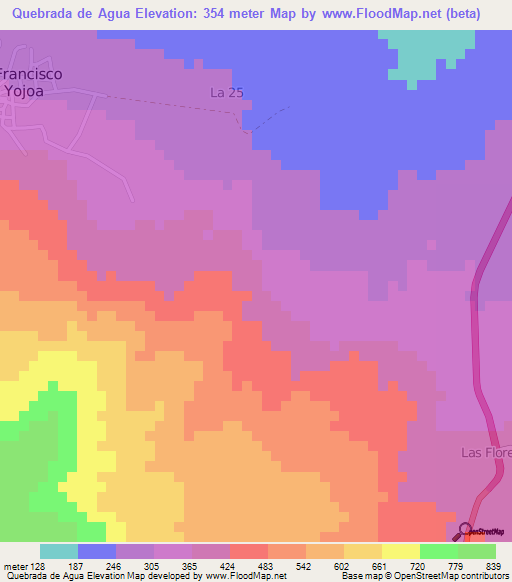 Quebrada de Agua,Honduras Elevation Map