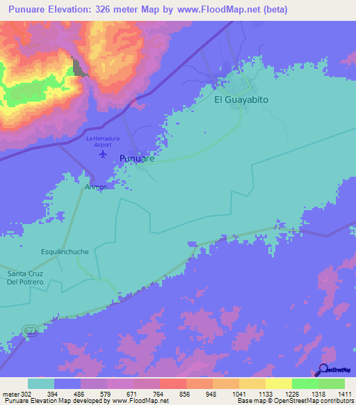 Punuare,Honduras Elevation Map