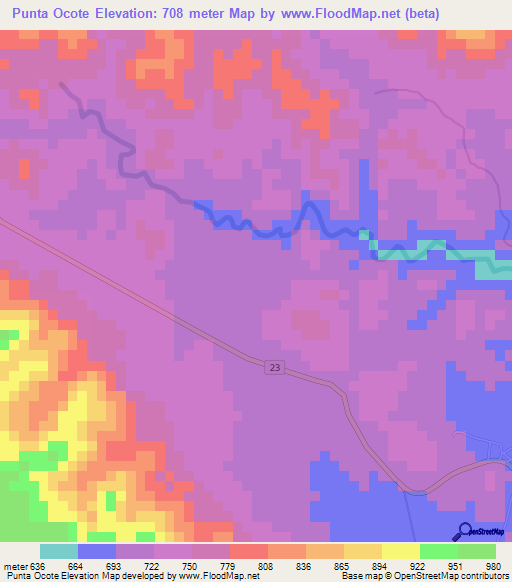Punta Ocote,Honduras Elevation Map