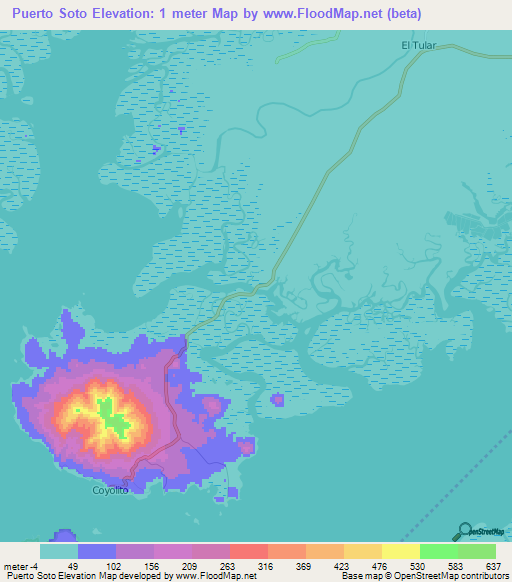 Puerto Soto,Honduras Elevation Map