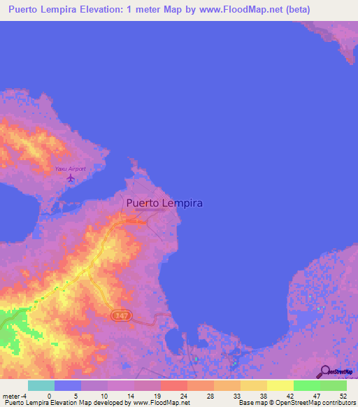 Puerto Lempira,Honduras Elevation Map