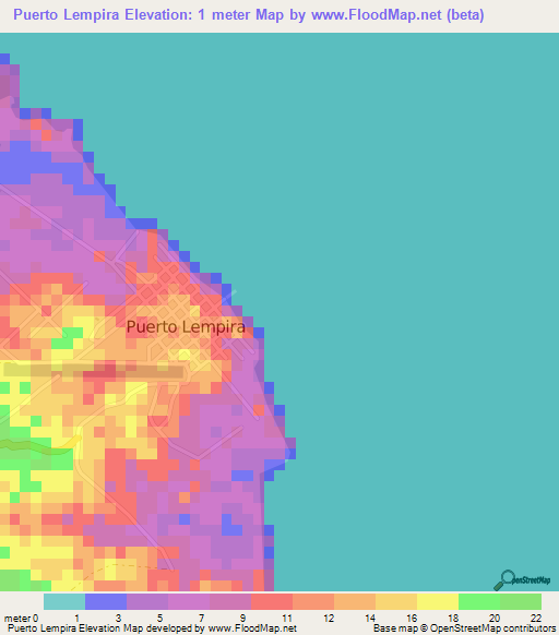 Puerto Lempira,Honduras Elevation Map