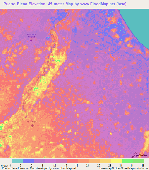 Puerto Elena,Honduras Elevation Map