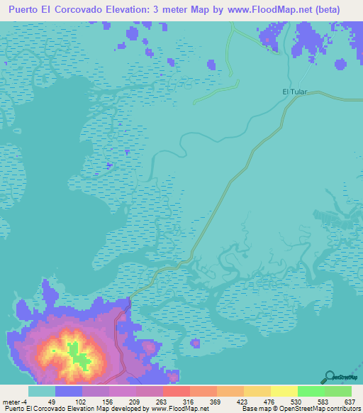 Puerto El Corcovado,Honduras Elevation Map