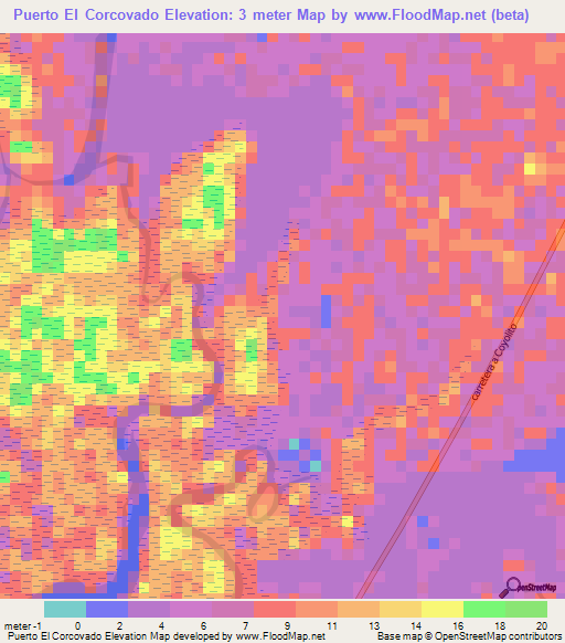 Puerto El Corcovado,Honduras Elevation Map