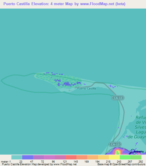 Puerto Castilla,Honduras Elevation Map