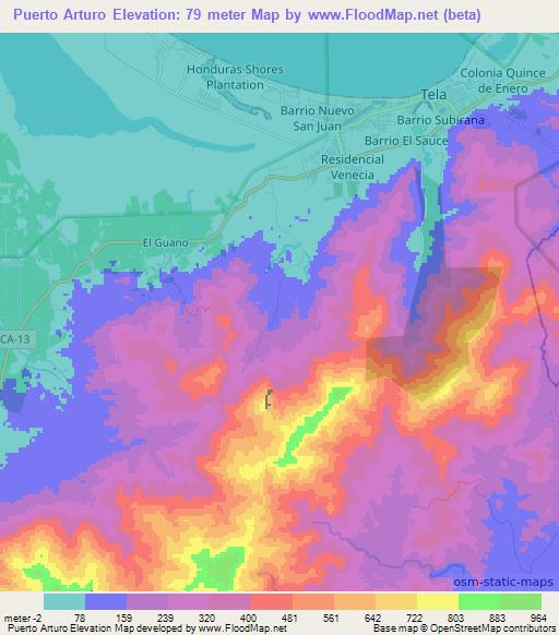 Puerto Arturo,Honduras Elevation Map
