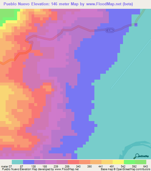 Pueblo Nuevo,Honduras Elevation Map