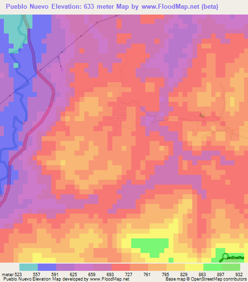 Pueblo Nuevo,Honduras Elevation Map