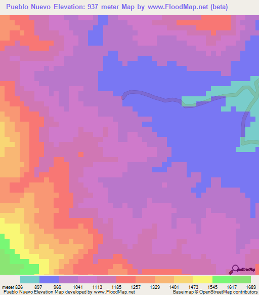 Pueblo Nuevo,Honduras Elevation Map