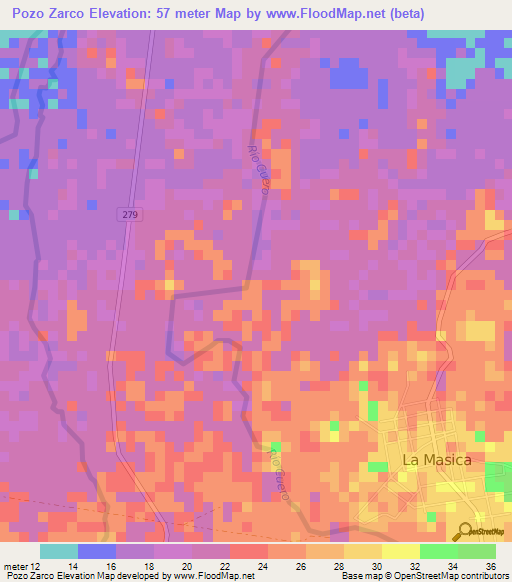 Pozo Zarco,Honduras Elevation Map