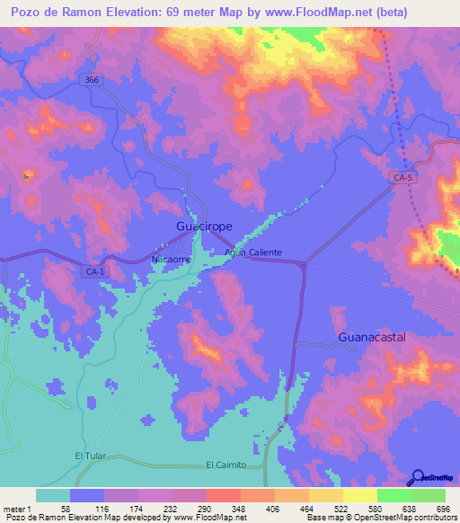 Pozo de Ramon,Honduras Elevation Map