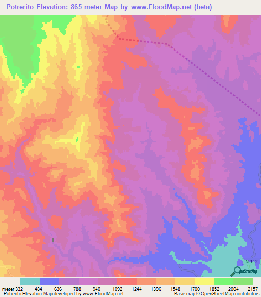 Potrerito,Honduras Elevation Map