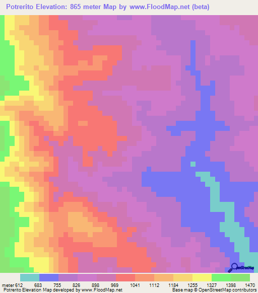 Potrerito,Honduras Elevation Map