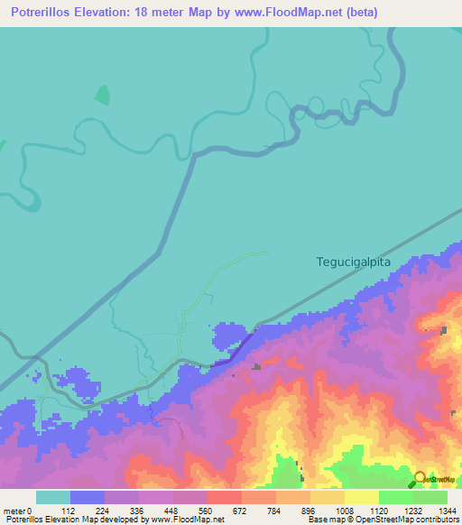Potrerillos,Honduras Elevation Map