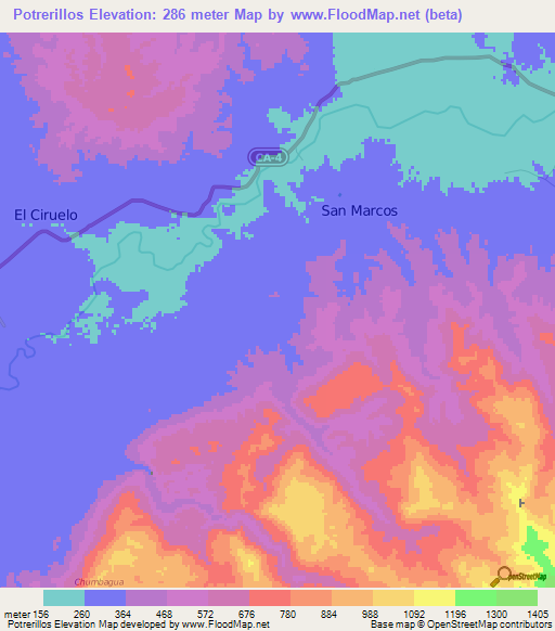 Potrerillos,Honduras Elevation Map