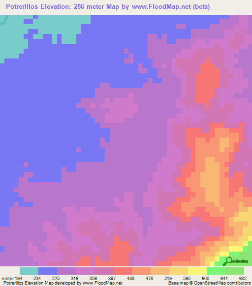 Potrerillos,Honduras Elevation Map