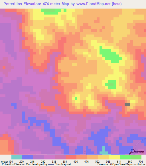 Potrerillos,Honduras Elevation Map