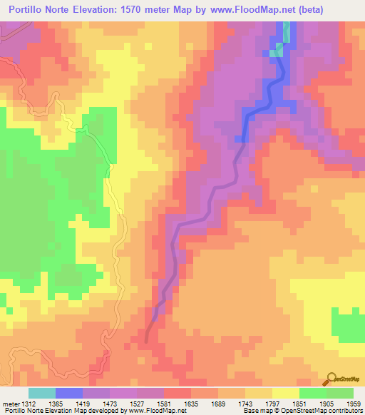 Portillo Norte,Honduras Elevation Map