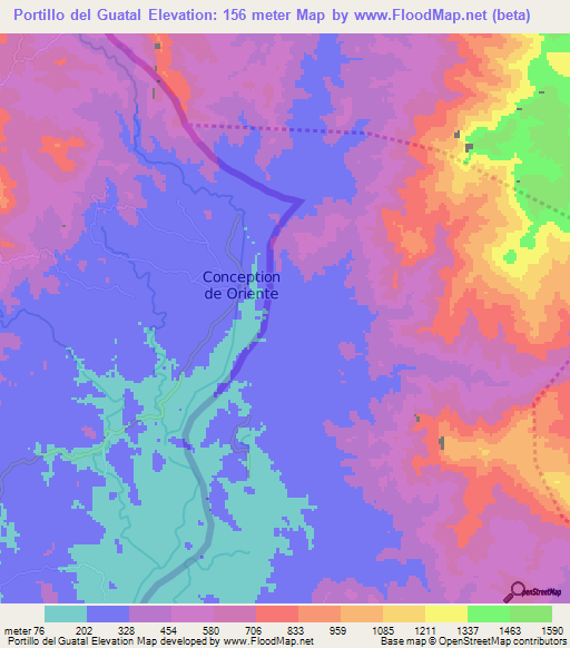 Portillo del Guatal,Honduras Elevation Map
