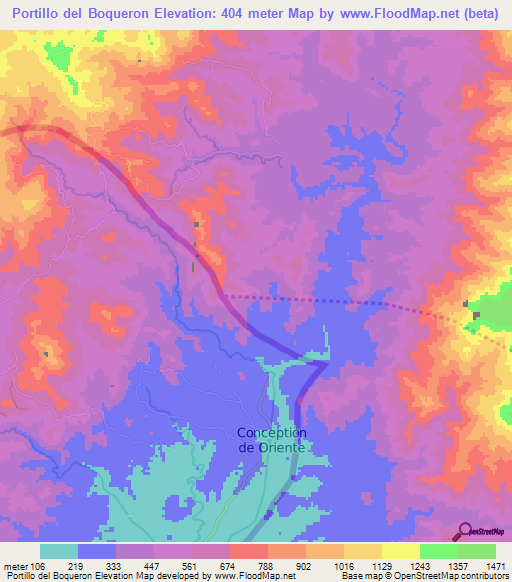 Portillo del Boqueron,Honduras Elevation Map