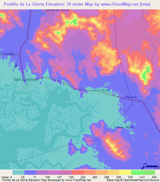 Portillo de La Gloria,Honduras Elevation Map