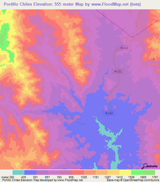 Portillo Chiles,Honduras Elevation Map