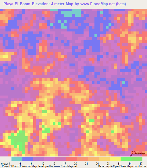 Playa El Boom,Honduras Elevation Map