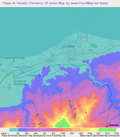 Playa de Venado,Honduras Elevation Map