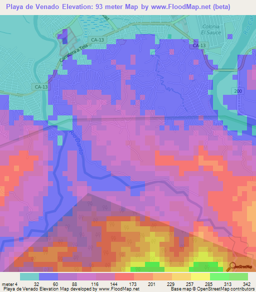 Playa de Venado,Honduras Elevation Map