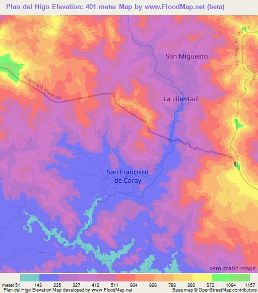 Plan del Higo,Honduras Elevation Map