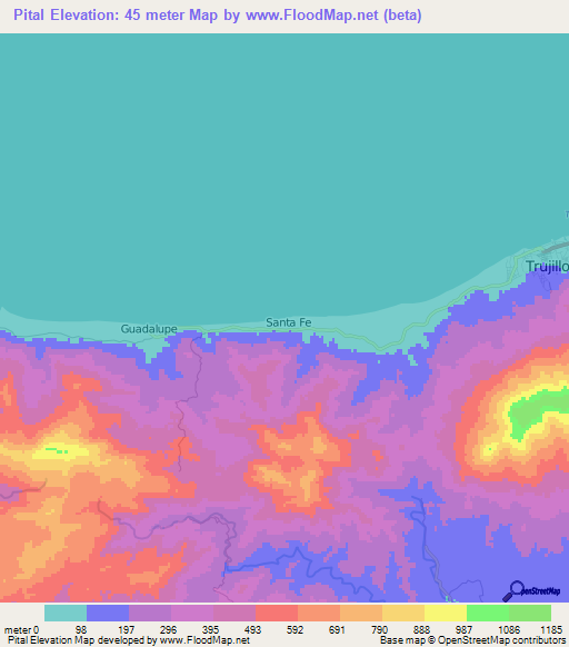 Pital,Honduras Elevation Map