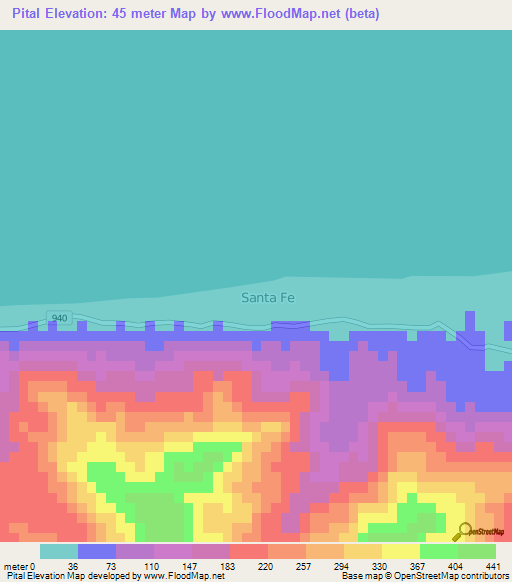 Pital,Honduras Elevation Map