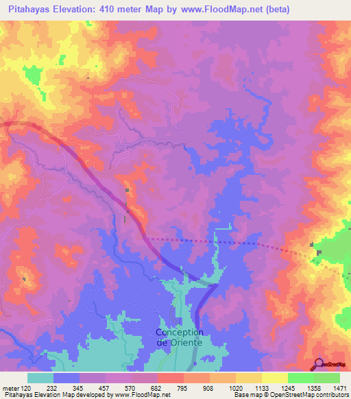 Pitahayas,Honduras Elevation Map