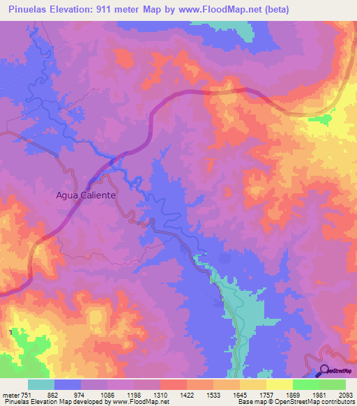 Pinuelas,Honduras Elevation Map